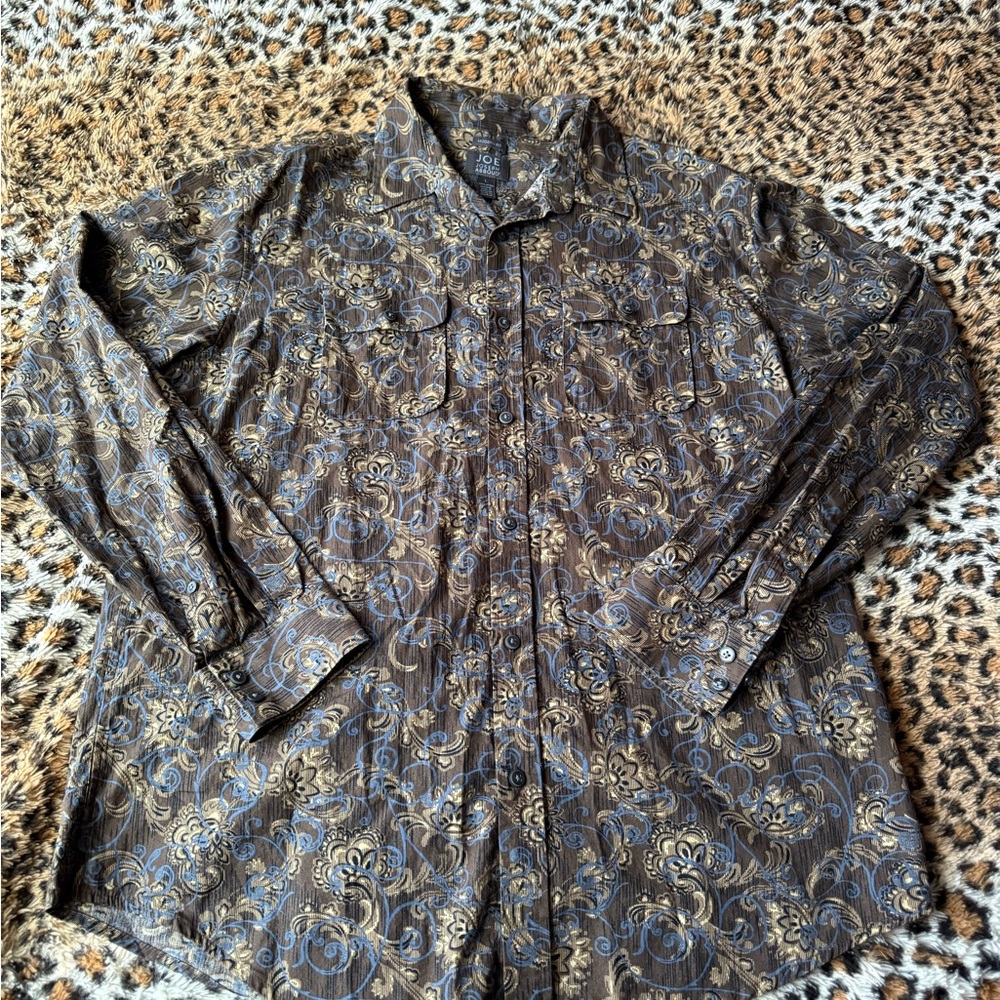 Joseph Abboud Brown and Blue Patterned Shirt